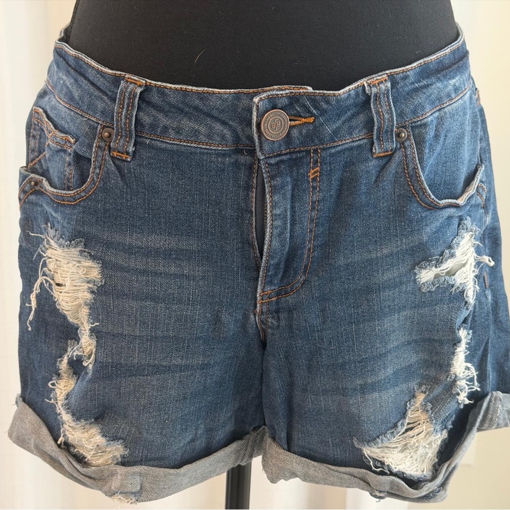 Boom Boom Jeans Distressed Rolled Hem Denim Shorts - Blue